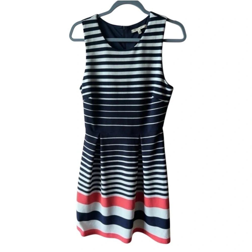 41 Hawthorn Women's Black White Coral Stripe Fit n Flare Sara Dress M EUC #832